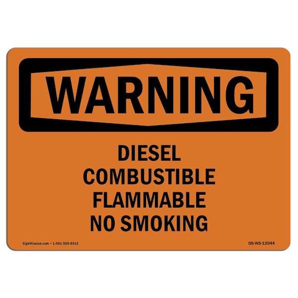 OSHA, Diesel Combustible Flammable No Smoking, 24in X 18in Rigid Plastic, 18" W, 24" L, Landscape